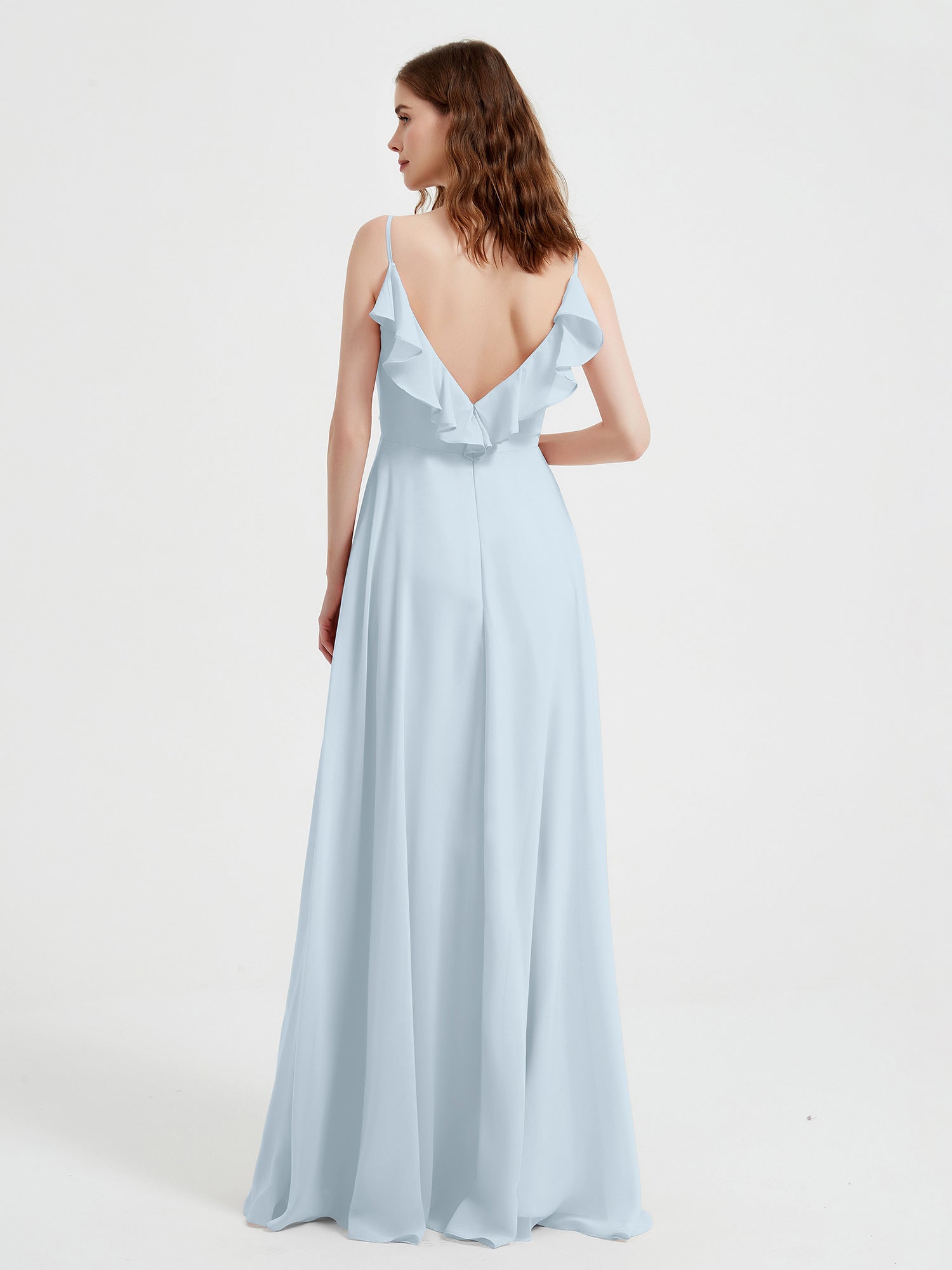 Spaghetti Straps V neck Dresses with Slit Mist